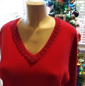 Jm Collection Pearl Embellished Sweater